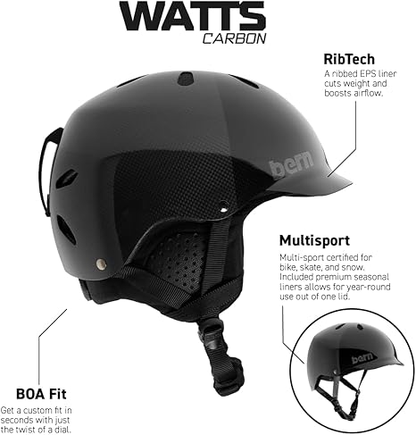 Bern Watts Carbon Unisex Adult Ski & Snowsports Helmet, Semi-Gloss Black, Large (Like New, Damaged Retail Box)