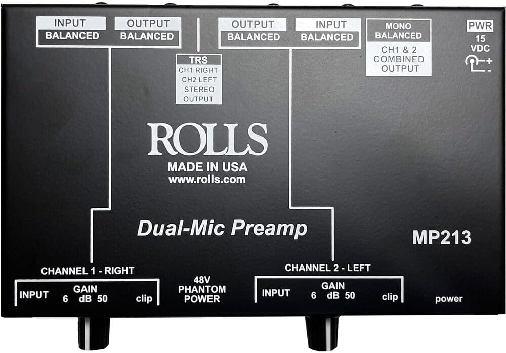 Rolls MP213 Portable Two-Channel Microphone Preamp - 3.5mm and XLR Outputs (Like New)