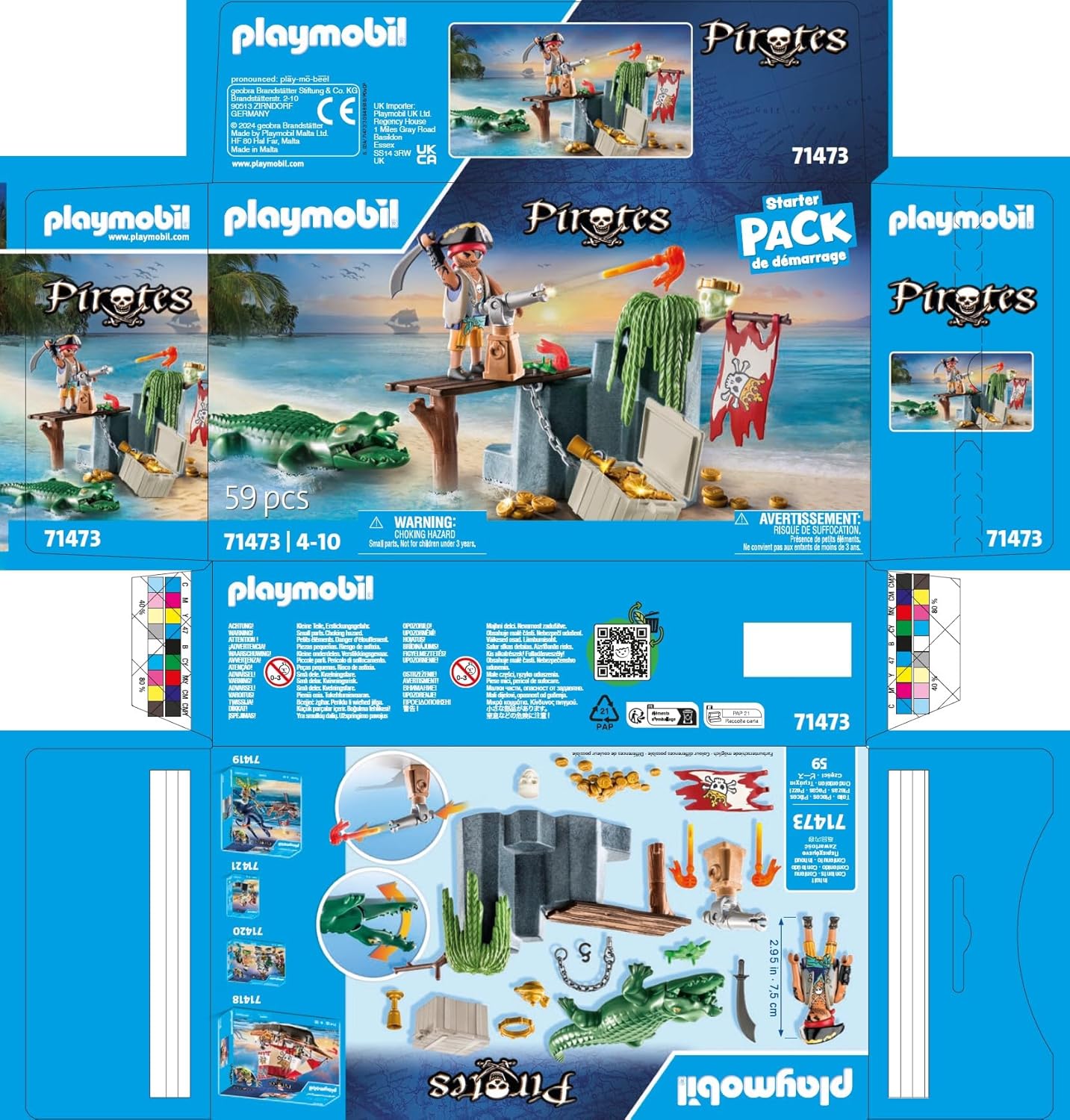 PLAYMOBIL Starter Pirate Toys Plastic Playsets w/ Alligator FOR Kid - 58 Pieces (Like New)