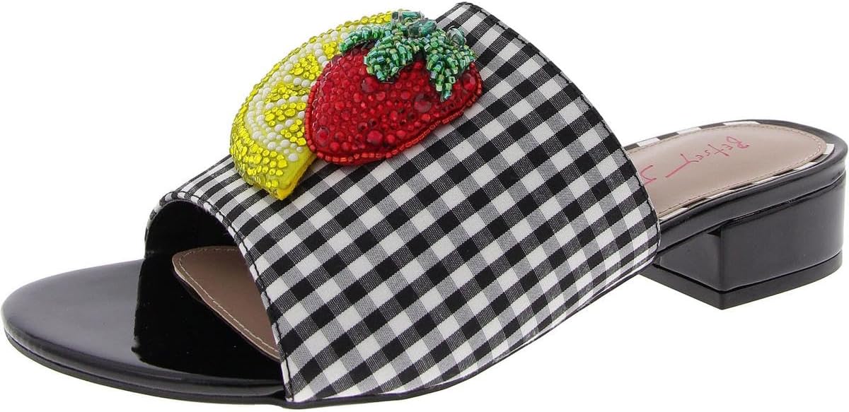 Betsey Johnson LIND02S5 Lindyy Woven Embellished Slide Slip-On Sandals for Women (Like New)