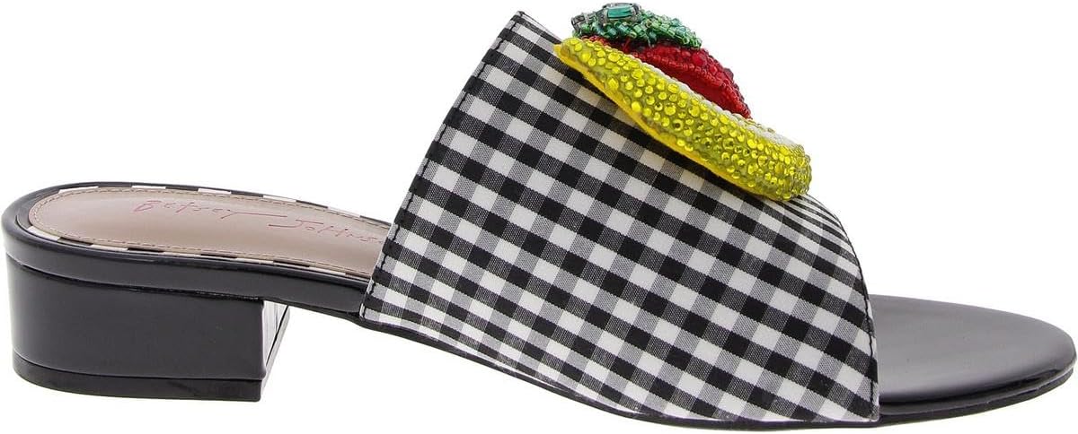Betsey Johnson LIND02S5 Lindyy Woven Embellished Slide Slip-On Sandals for Women (Like New)