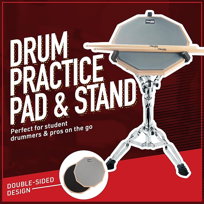 Mendini by Cecilio 12" Double-Sided Drum Practice Pad w/ Stand & Sticks - Grey (Like New)