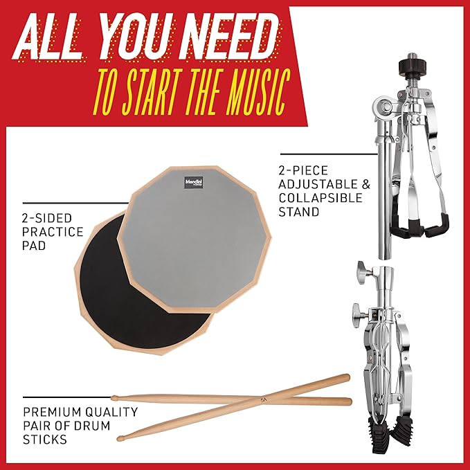 Mendini by Cecilio 12" Double-Sided Drum Practice Pad w/ Stand & Sticks - Grey (Like New)