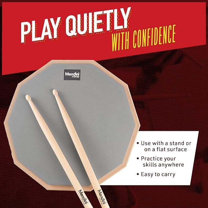 Mendini by Cecilio 12" Double-Sided Drum Practice Pad w/ Stand & Sticks - Grey (Like New)