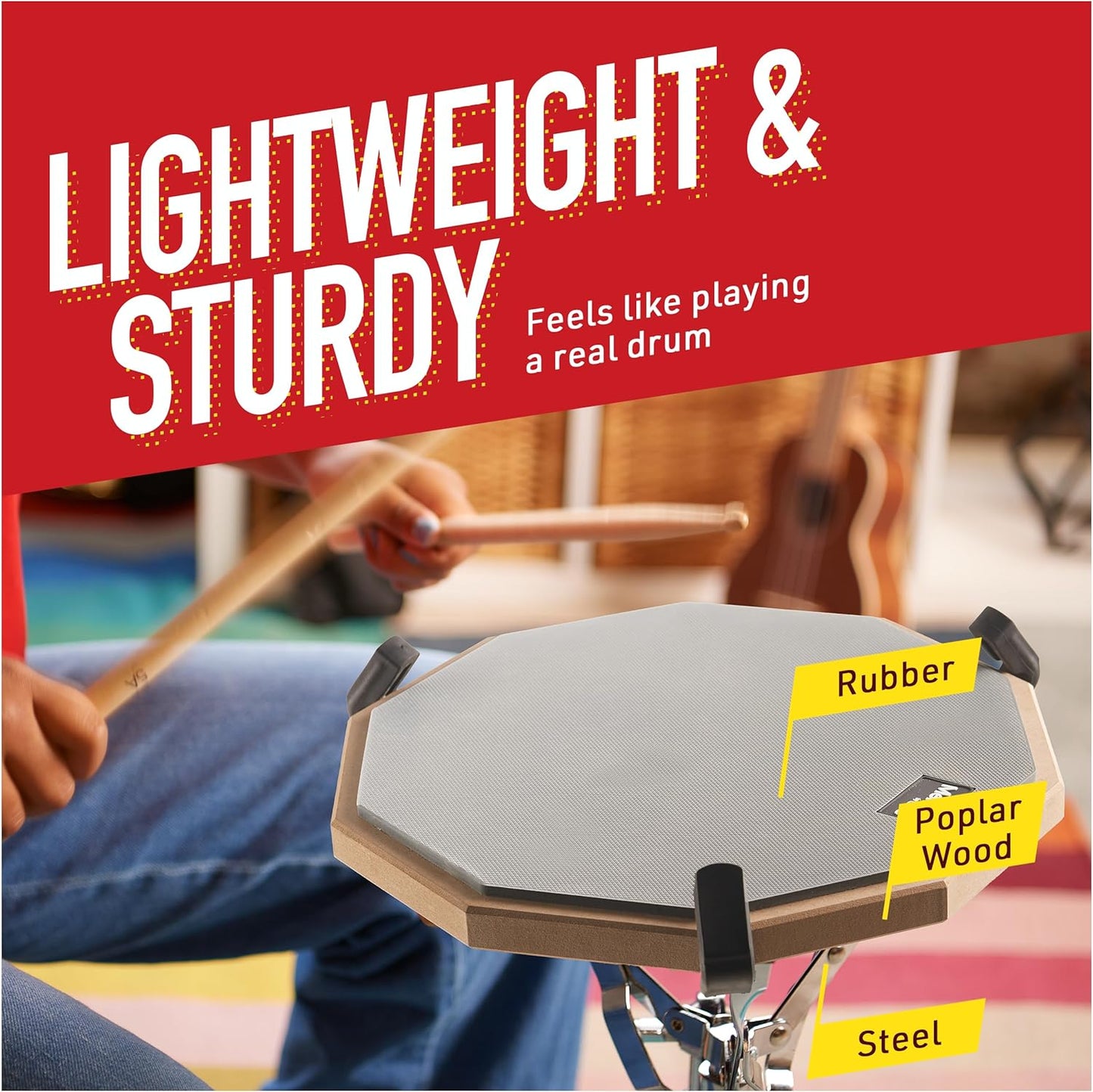 Mendini by Cecilio 12" Double-Sided Drum Practice Pad w/ Stand & Sticks - Grey (Like New)