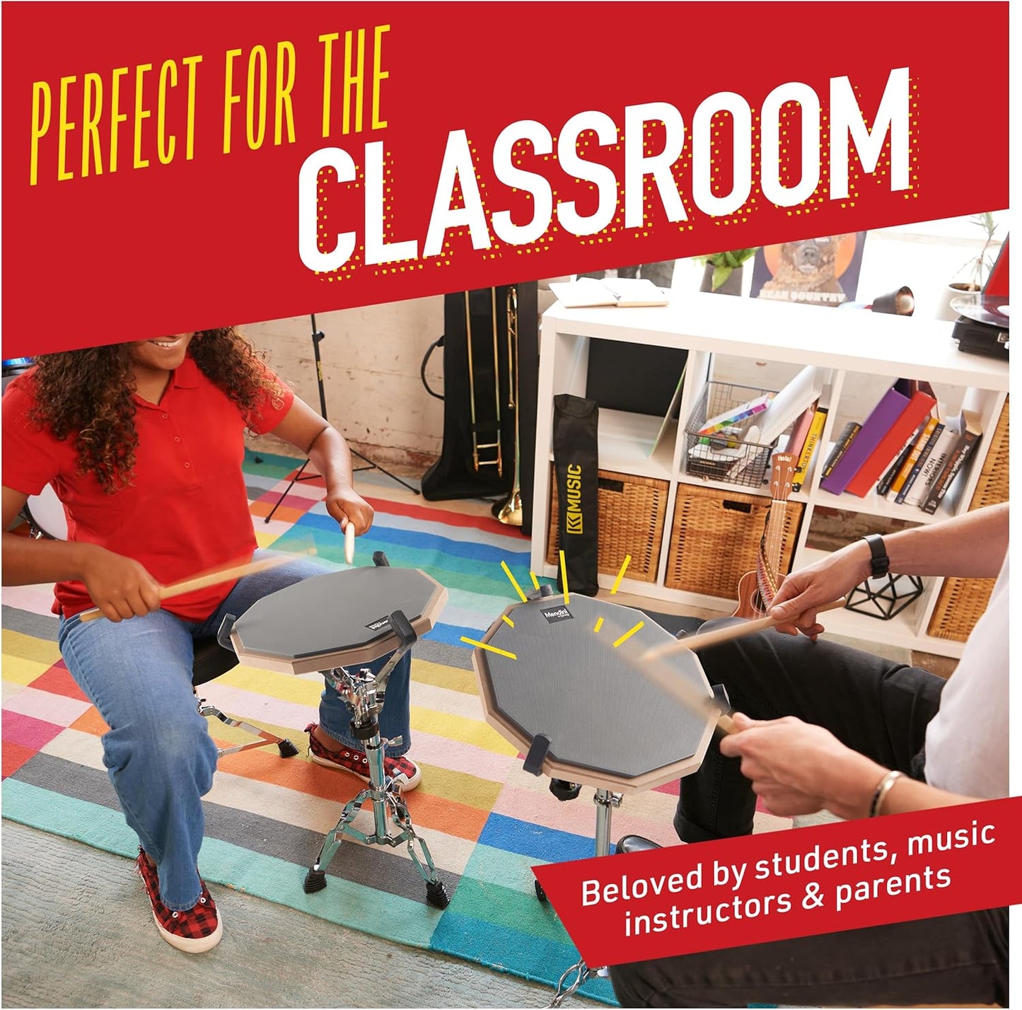 Mendini by Cecilio 12" Double-Sided Drum Practice Pad w/ Stand & Sticks - Grey (Like New)