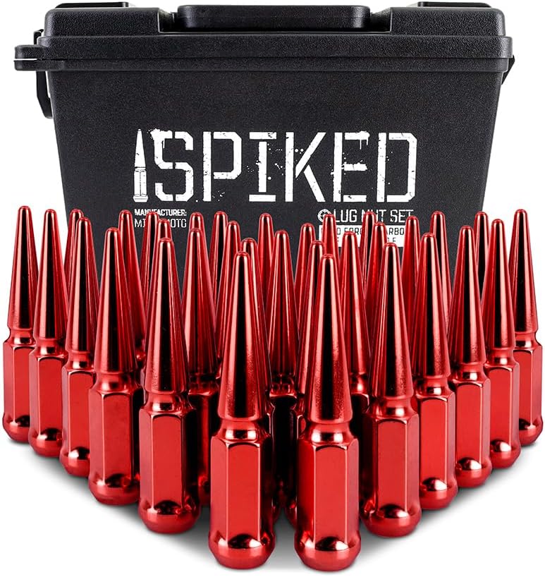 Mishimoto MMLG-SP1415-32RD Steel Spiked Lug Nuts for Vehicles, 32-PC Set, Red (Like New)