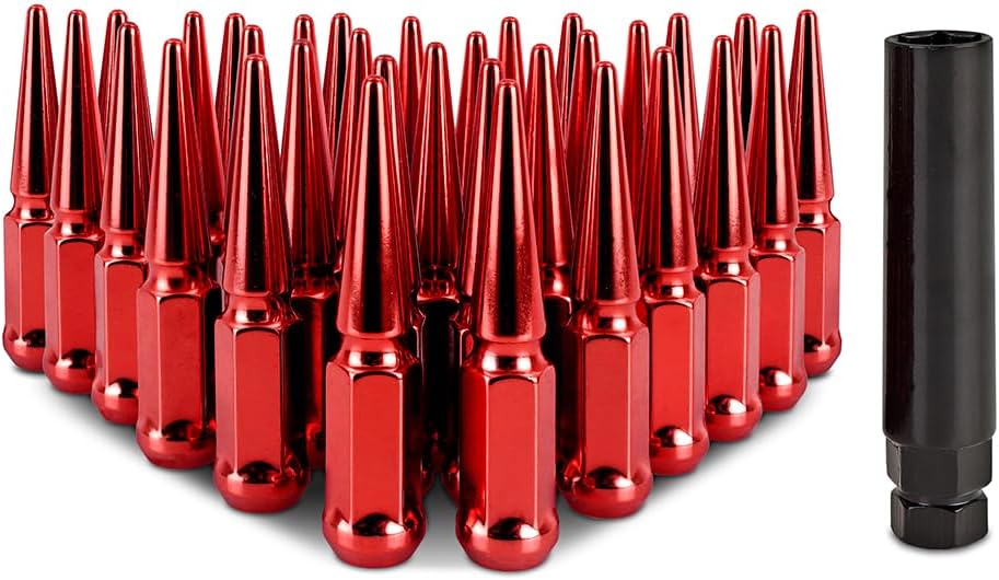 Mishimoto MMLG-SP1415-32RD Steel Spiked Lug Nuts for Vehicles, 32-PC Set, Red (Like New)