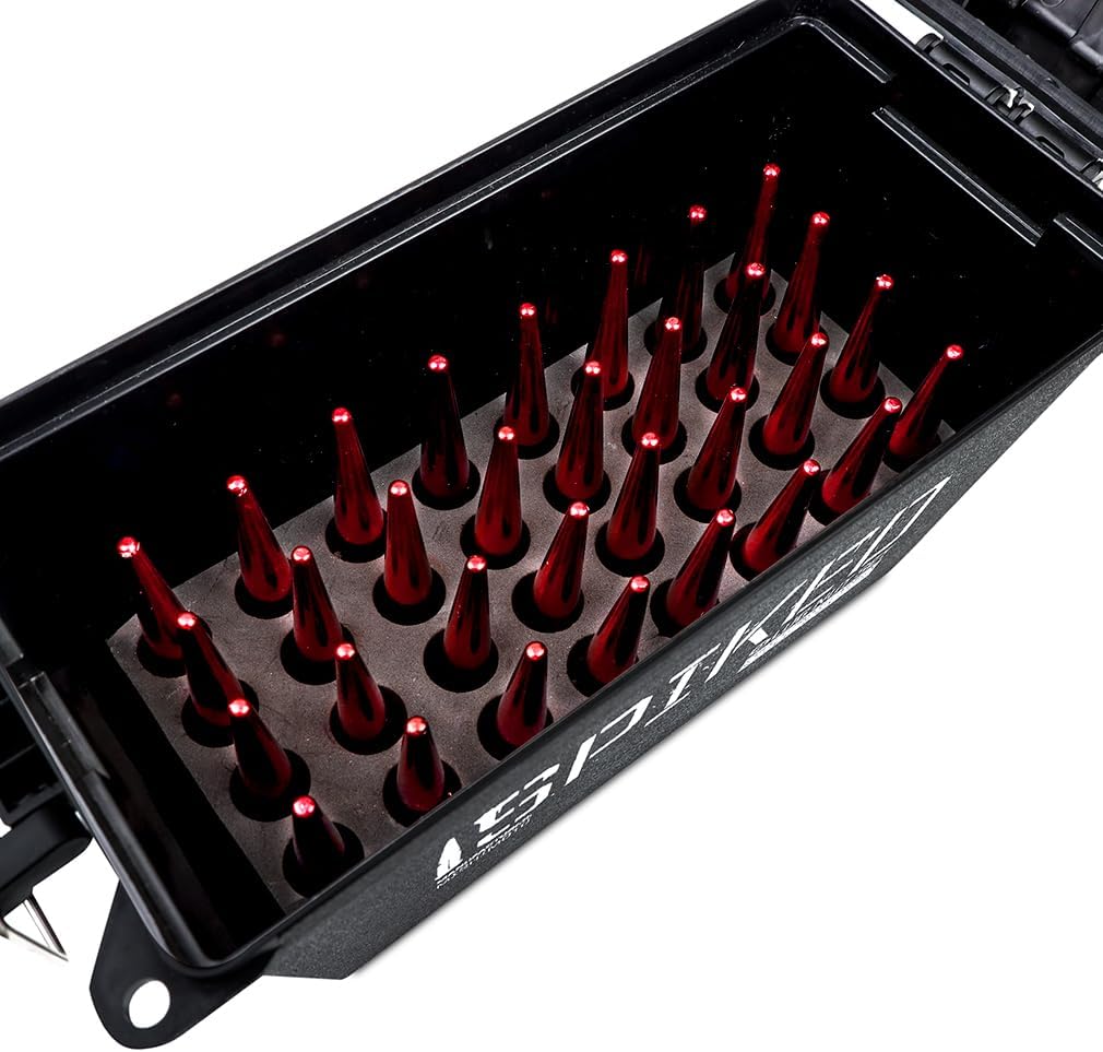 Mishimoto MMLG-SP1415-32RD Steel Spiked Lug Nuts for Vehicles, 32-PC Set, Red (Like New)