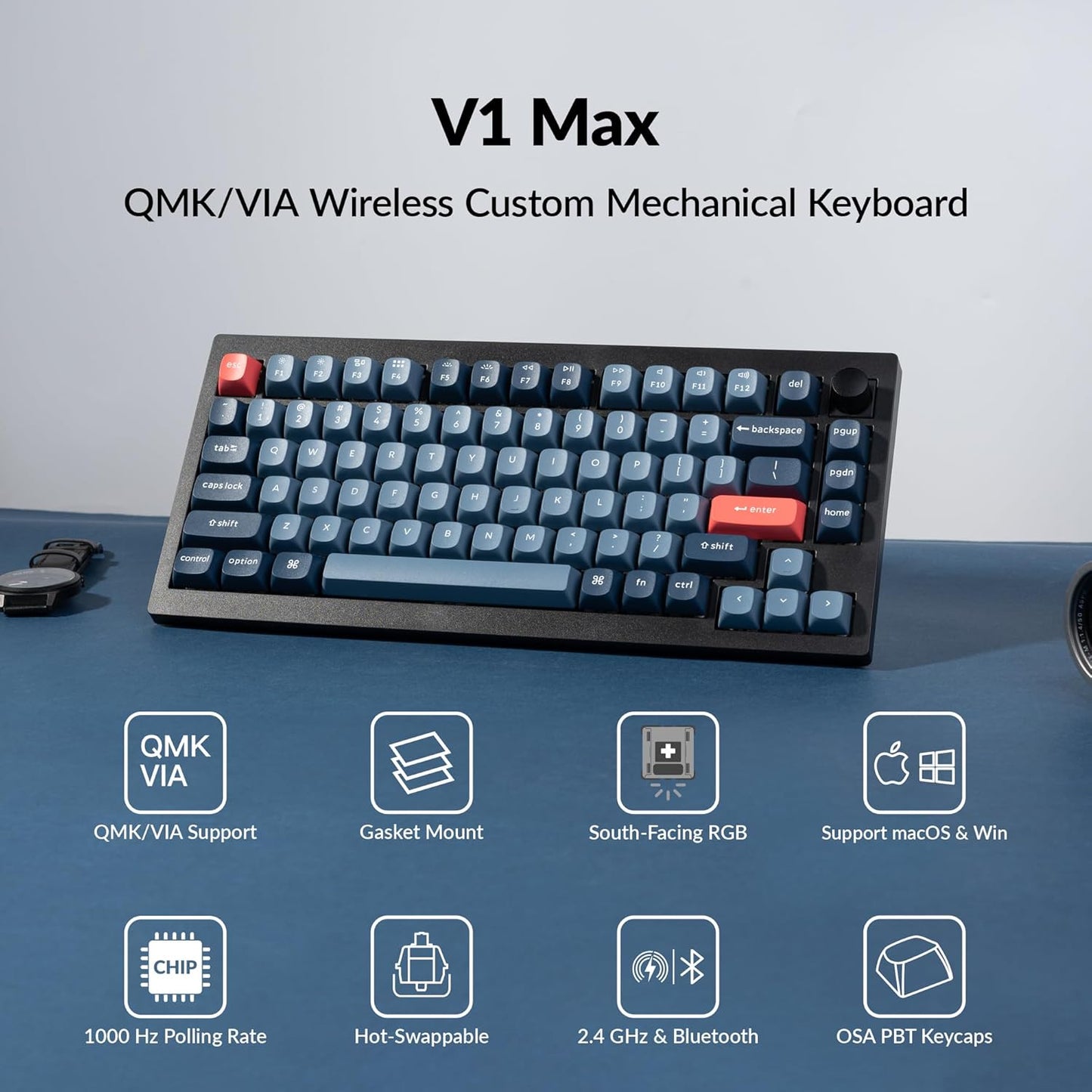 Keychron V1 Max Custom Wireless Mechanical Gaming Keyboard for Mac Windows Linux (Used)