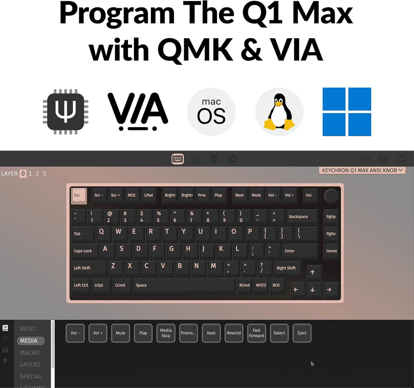 Keychron Q1 Max RGB 84 Keys Wireless Mechanical Gaming Keyboard for Window/Linux (Used)