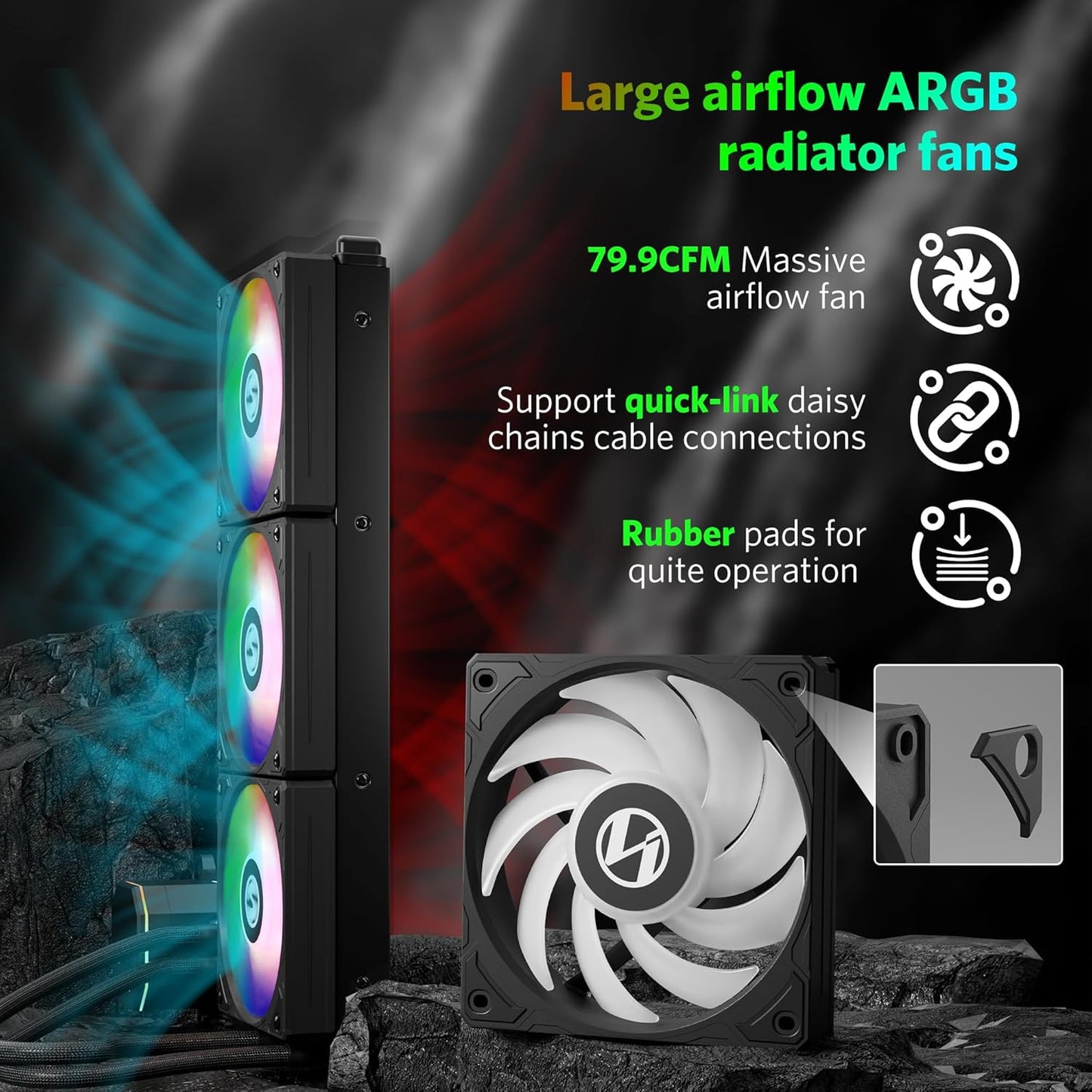 LIAN LI ALC360 AIO Water Cooling System for Desktop w/ 3x120mm PWM Fans, Black- (Used)