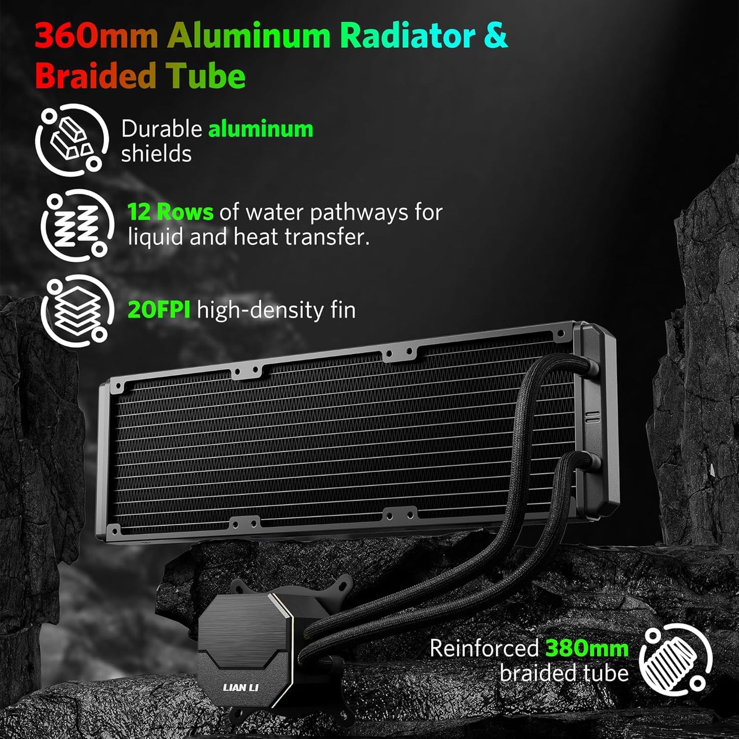 LIAN LI ALC360 AIO Water Cooling System for Desktop w/ 3x120mm PWM Fans, Black- (Used)