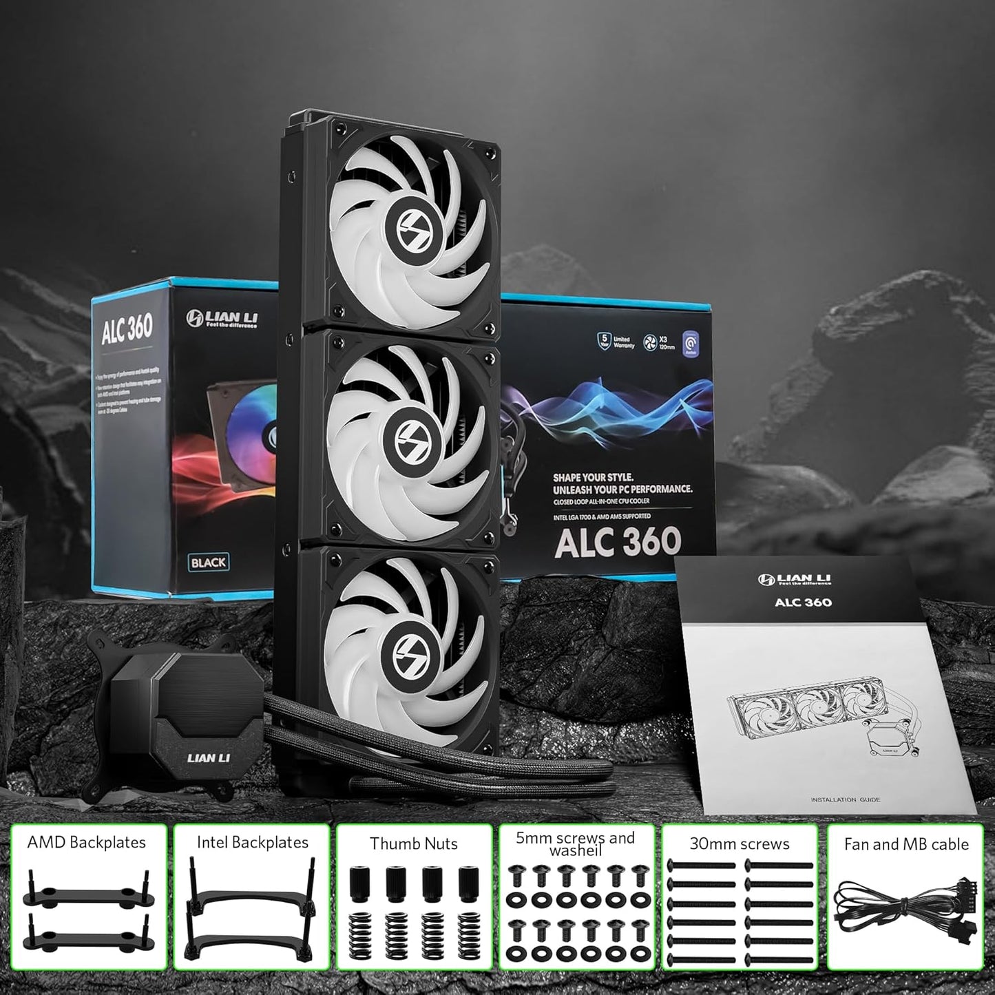 LIAN LI ALC360 AIO Water Cooling System for Desktop w/ 3x120mm PWM Fans, Black- (Used)