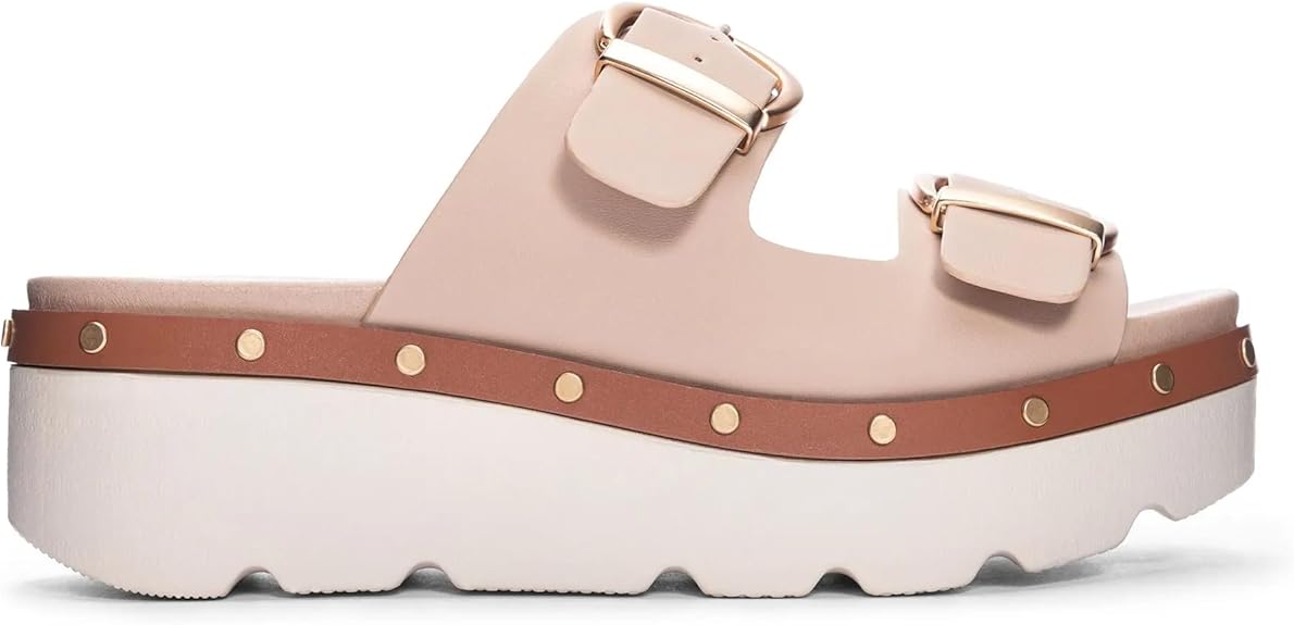 Chinese Laundry SURFS UP-001 Leather Platform Wedge Sandal For Women, Beige - 9 (Like New, No Retail Box)