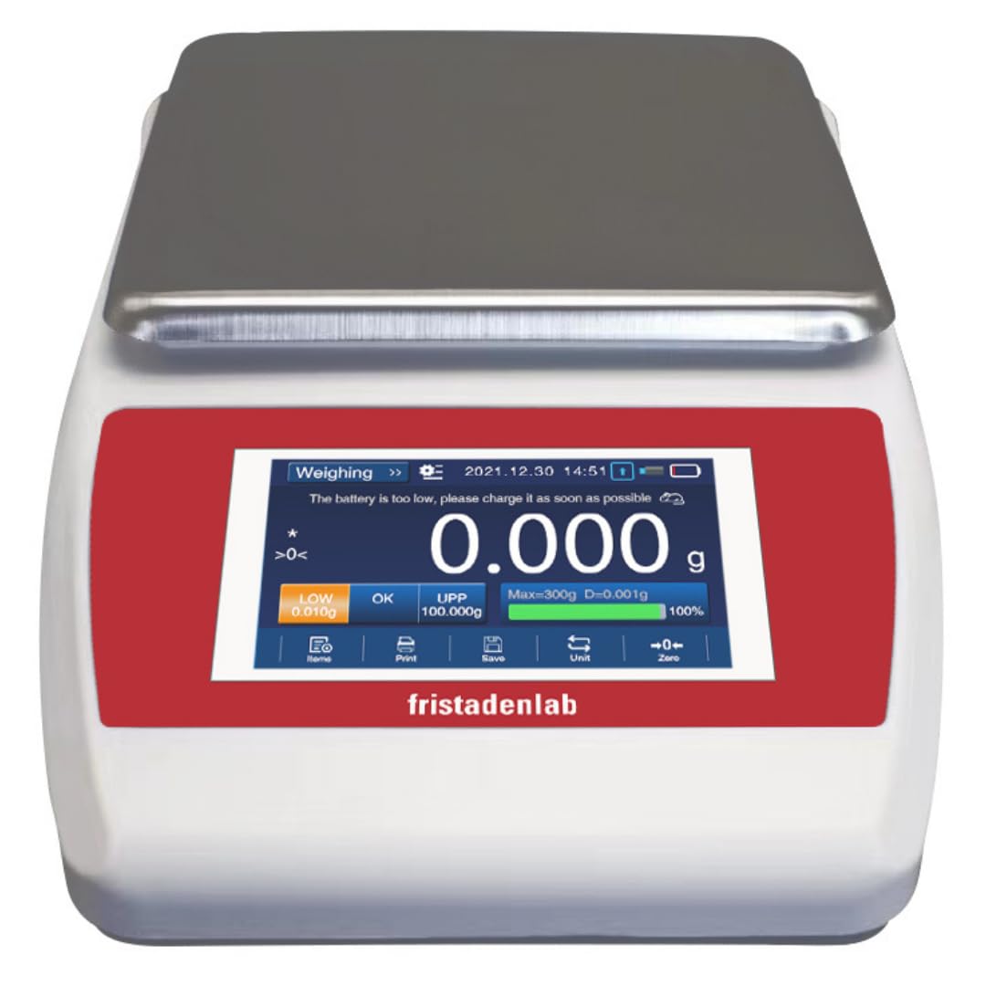Fristaden Lab 2000Grams Touch Screen Analytical Balance for Lab Scale, Red/White (Like New)