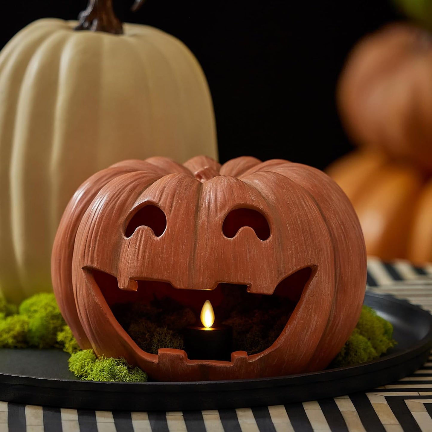 Luminara Jack-o'-Lantern Resin Pumpkin Tealight Holder for Indoor or Outdoor (Like New)