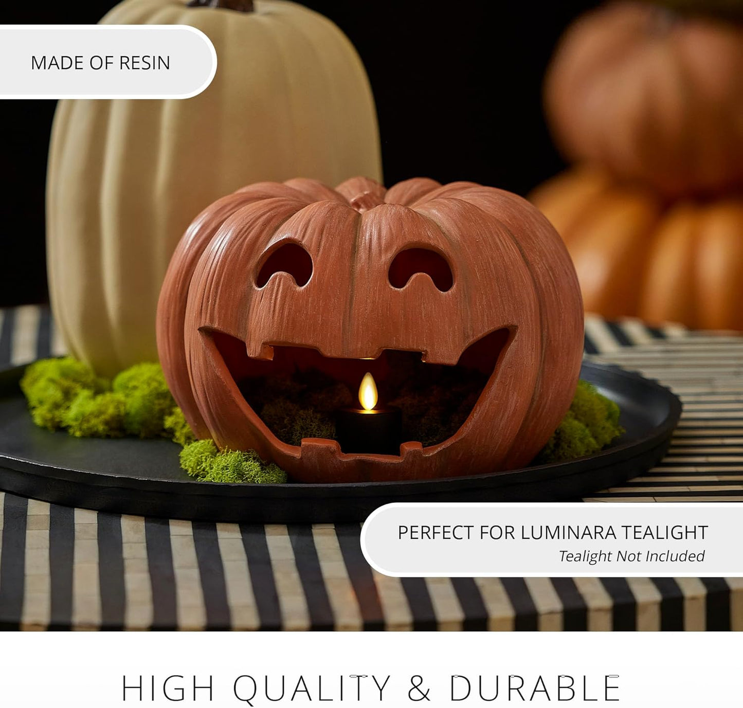 Luminara Jack-o'-Lantern Resin Pumpkin Tealight Holder for Indoor or Outdoor (Like New)