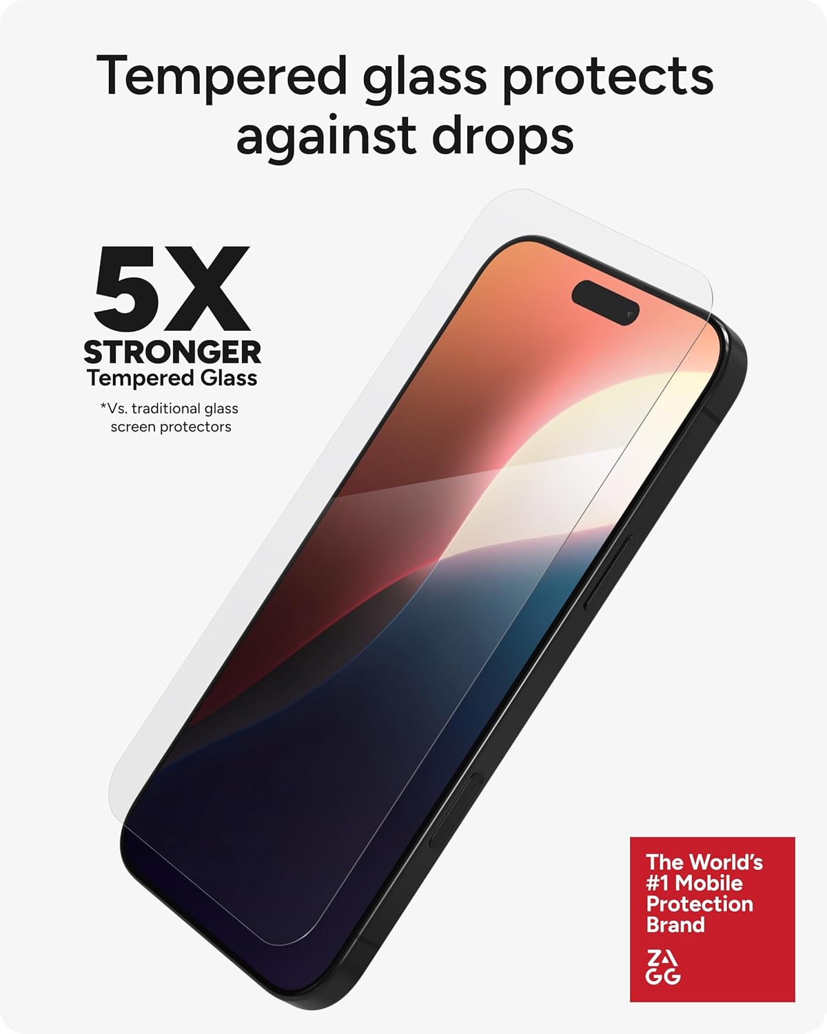 ZAGG Scratch Resistant Screen Protector for iPhone 16/15-5X, Glossy, Size 6.1" (New)