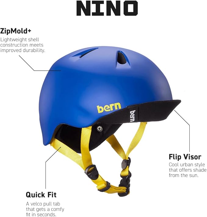 Bern Nino Kids Bike Helmet S/M Matte Blue, Flip Visor, CPSC Certified Ages 3�12 (New, Damaged Retail Box)