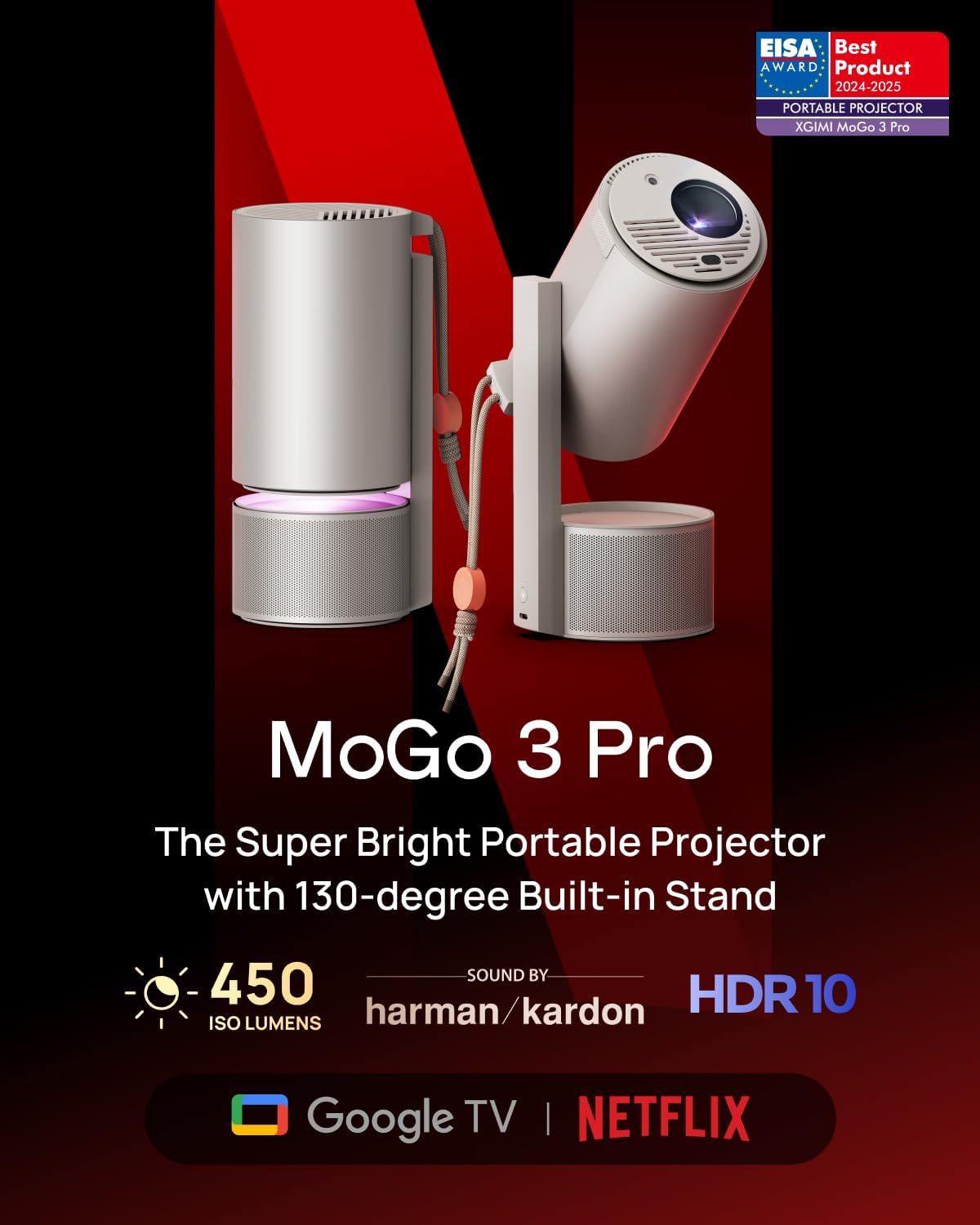 XGIMI MoGo 3 Pro Portable Projector w/ Adjustable Stand & Google TV for Outdoor (Like New)