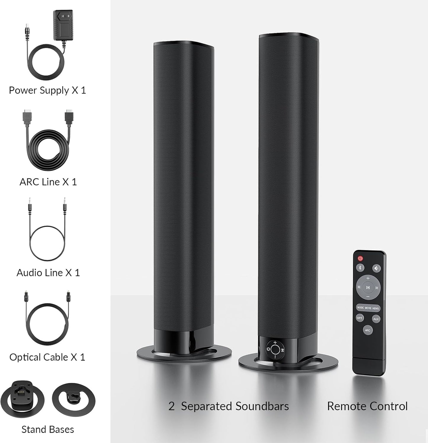 Assistrust KY-8000 2-in-1 Bluetooth Detachable Sound Bar for Smart TV/PC, Black (Used)