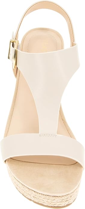 Kenneth Cole REACTION Women's Card T-Strap Wedge Sandal, 3" Heel, Size 8.5, Ecru (Like New, Damaged Retail Box)