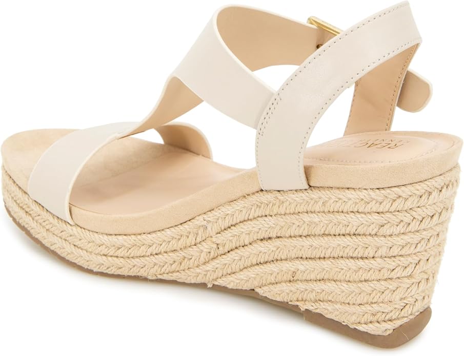 Kenneth Cole REACTION Women's Card T-Strap Wedge Sandal, 3" Heel, Size 8.5, Ecru (Like New, Damaged Retail Box)