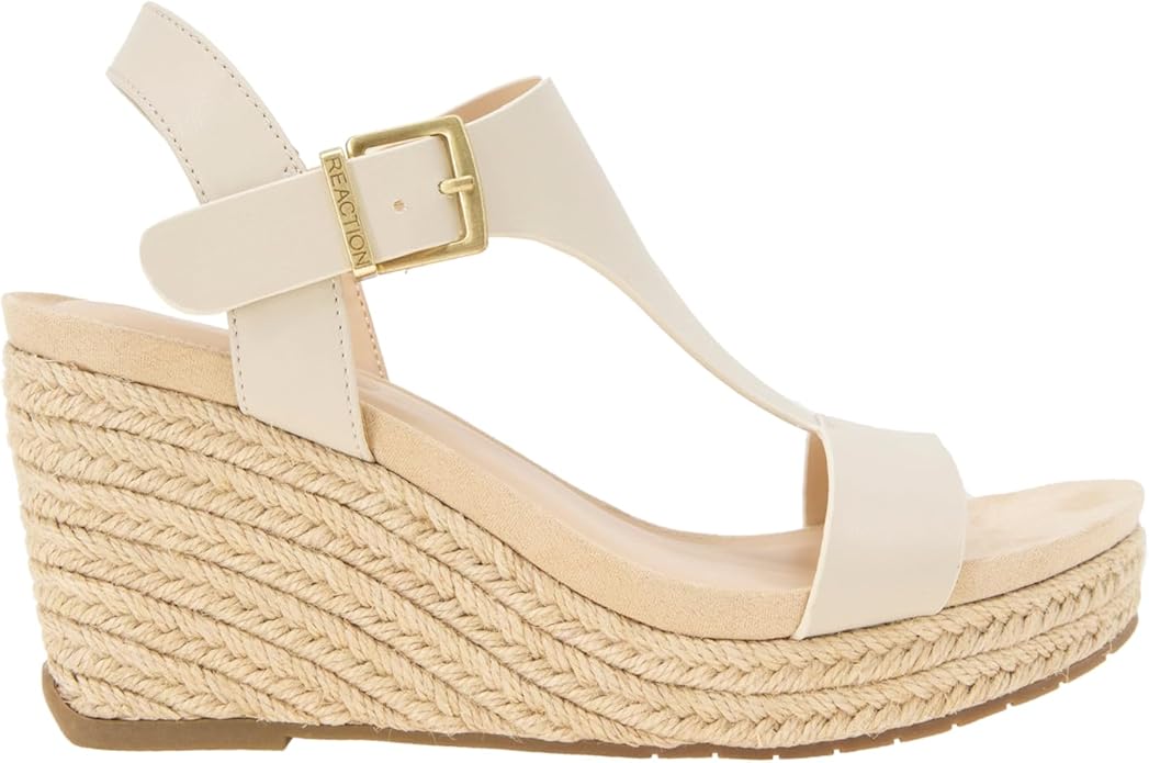 Kenneth Cole REACTION Women's Card T-Strap Wedge Sandal, 3" Heel, Size 8.5, Ecru (Like New, Damaged Retail Box)