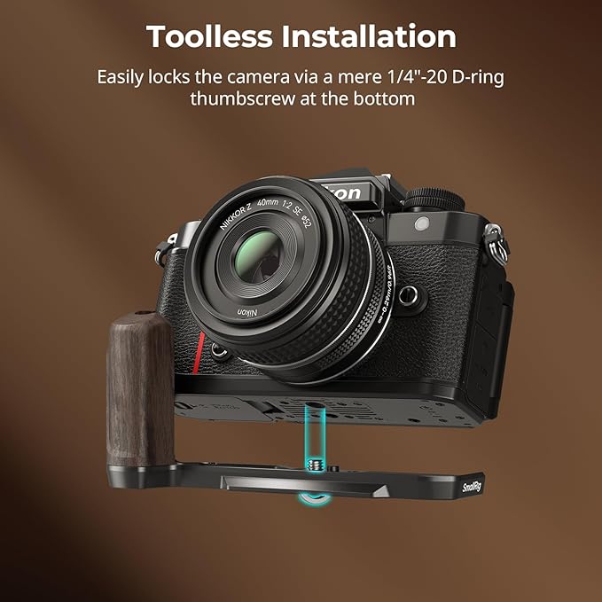 SMALLRIG Wooden Handgrip, L-Shape Grip Holder for Nikon Z f Camera, Black (Like New)