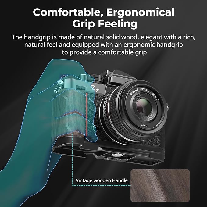 SMALLRIG Wooden Handgrip, L-Shape Grip Holder for Nikon Z f Camera, Black (Like New)