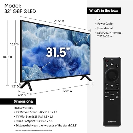 Samsung QLED Q8F 4K Smart TV with Q4 AI Processor & Quantum Dot, 32" - Black (Like New)