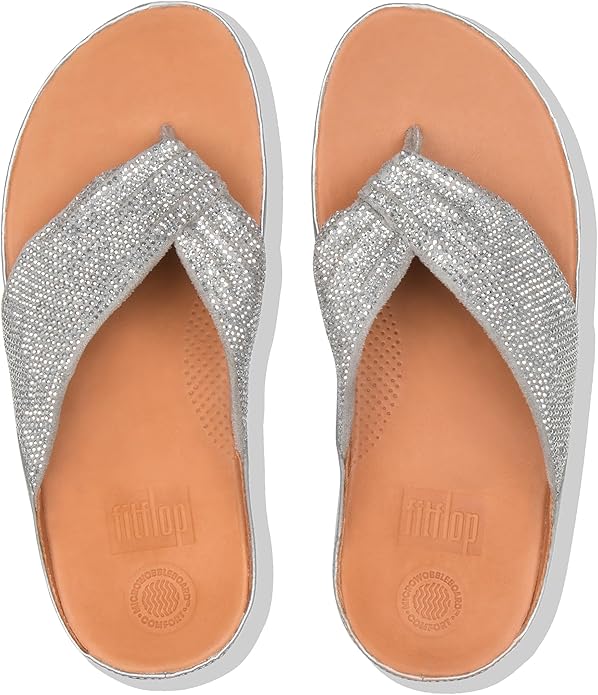 FitFlop Twiss Crystal Toe-Post Lightly Padded Casual or Dressy Sandal for Women (Used)