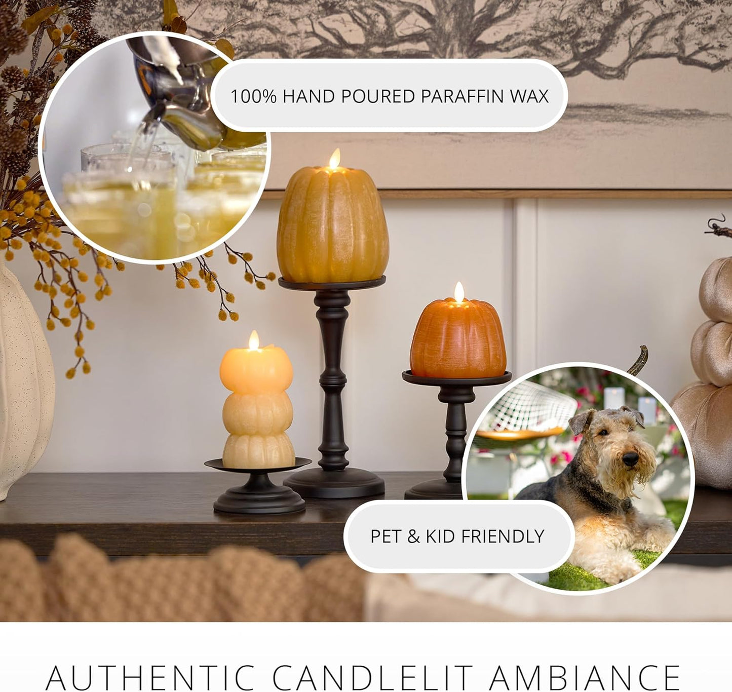 Luminara Tall Pumpkin Figural Flameless LED Candle, 4.9" x 6" - Harvest Gold (Like New)