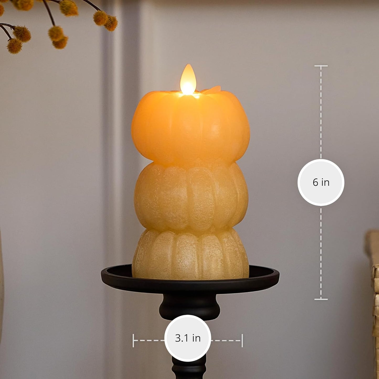 Luminara Flameless Chalky Stacked Pumpkins Figural Candle, 3.1"x6" - Golden Husk (Like New)