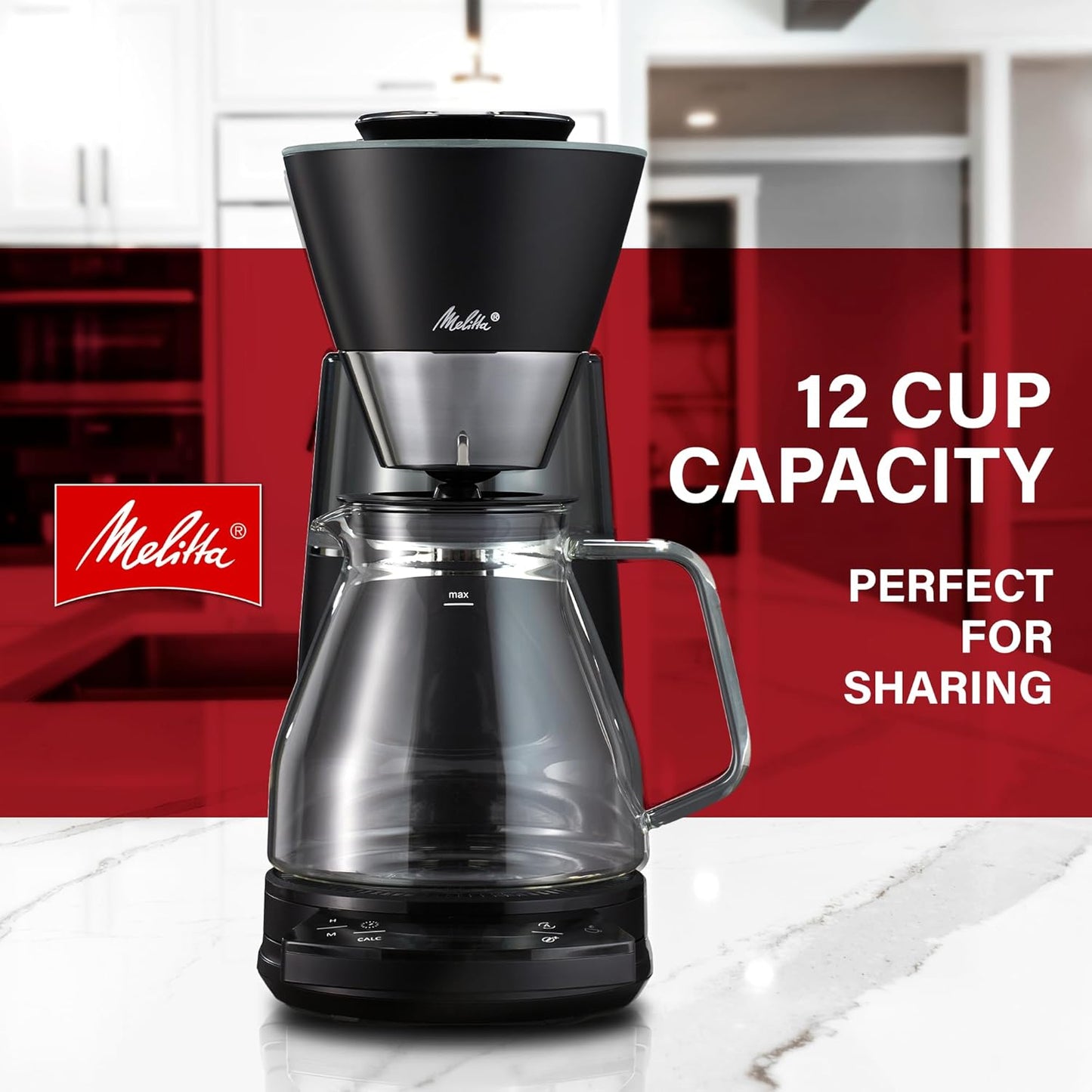Melitta Vision 12-Cup Automatic Drip Coffee Machines, 1100W - Matte Black & Wood (Like New)
