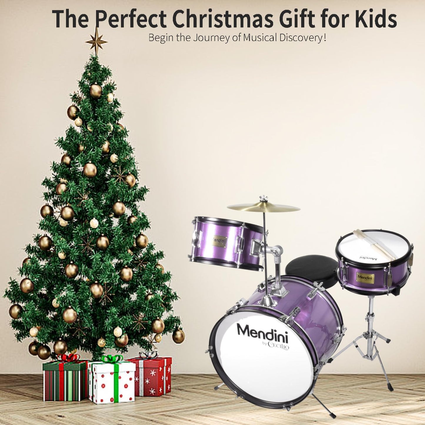 Mendini By Cecilio 3 Piece Junior Drum Set with Snare, Cymbal, Seat & Drumsticks (Like New)