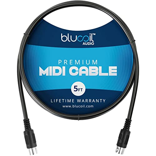 Blucoil 5-FT Premium MIDI Cable 5-Pin DIN Male Nickel-Plated Plugs, PVC Jacket (New)