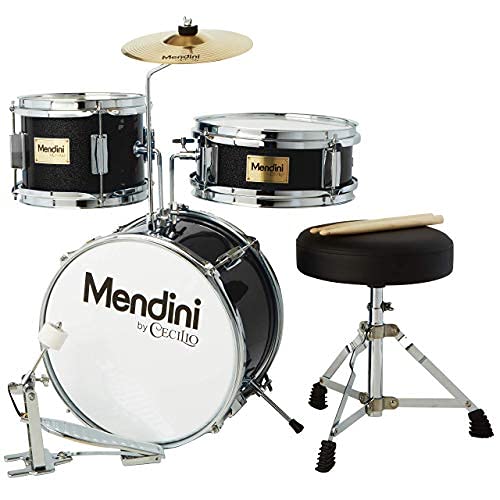 Mendini By Cecilio Junior Kit w/ 4 Drums, Sticks & Throne - Metallic Black (Like New)