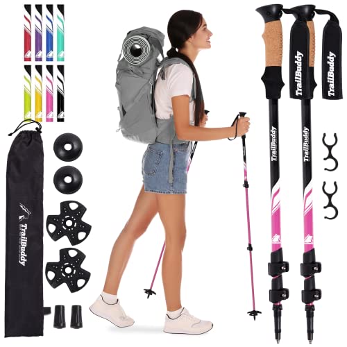 TrailBuddy Adjustable Hiking Poles for Snowshoe & Backpacking - Berry Pink (Like New)