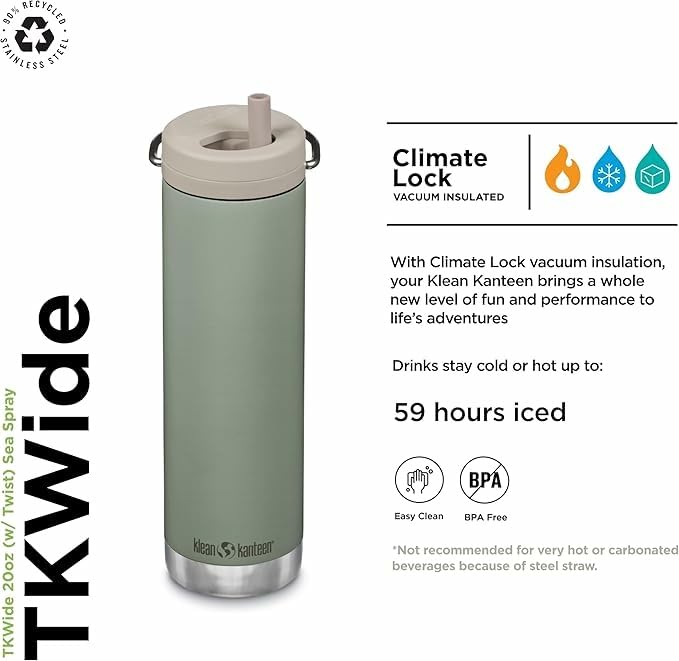 Klean Kanteen TKWide Insulated Water Bottle w/ Twist Cap & Stainless Steel Straw (Like New, No Retail Box)