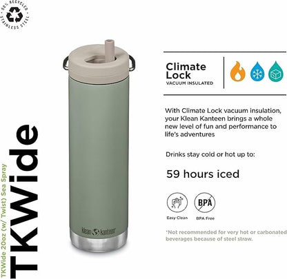 Klean Kanteen TKWide Insulated Water Bottle w/ Twist Cap & Stainless Steel Straw (Like New, No Retail Box)