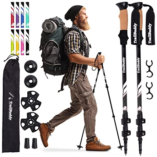 TrailBuddy Adjustable Hiking Poles for Snowshoe & Backpacking, Raven Black- (Like New)