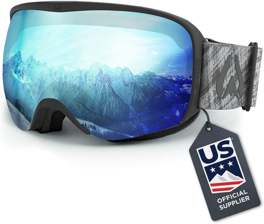 WildHorn Outfitters Cristo Ski Goggles Snow Goggles for All - Stealth-IceBlue (Used)