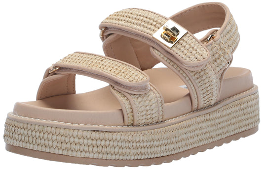 Steve Madden Womens BIGMONA Flatform & Comfort Sandal, Natural Raffia - Size 9.5 (Like New, Damaged Retail Box)