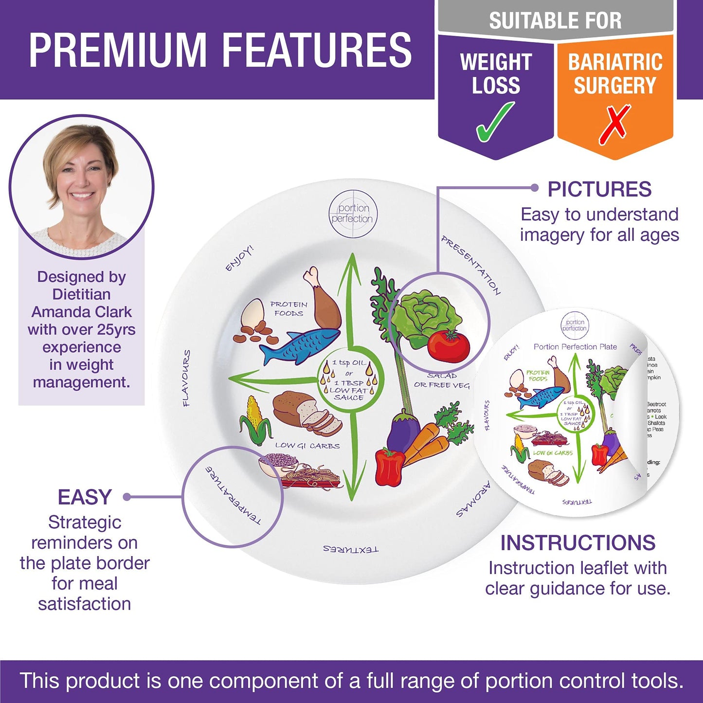 Portion Perfection PORTIONPLATE2 Melamine Round Portion Plate for Weight Control (Like New)