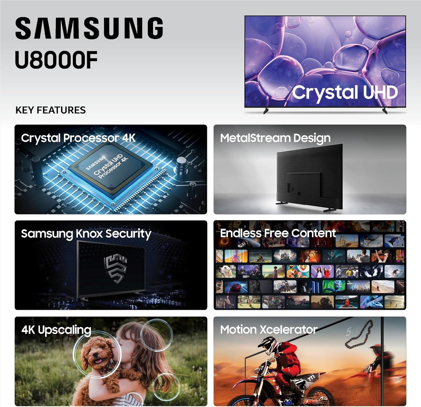 Samsung U8000F 2025 Remote Control Crystal UHD 43-Inch 4K LED Smart TV, 20 Watts (Like New)