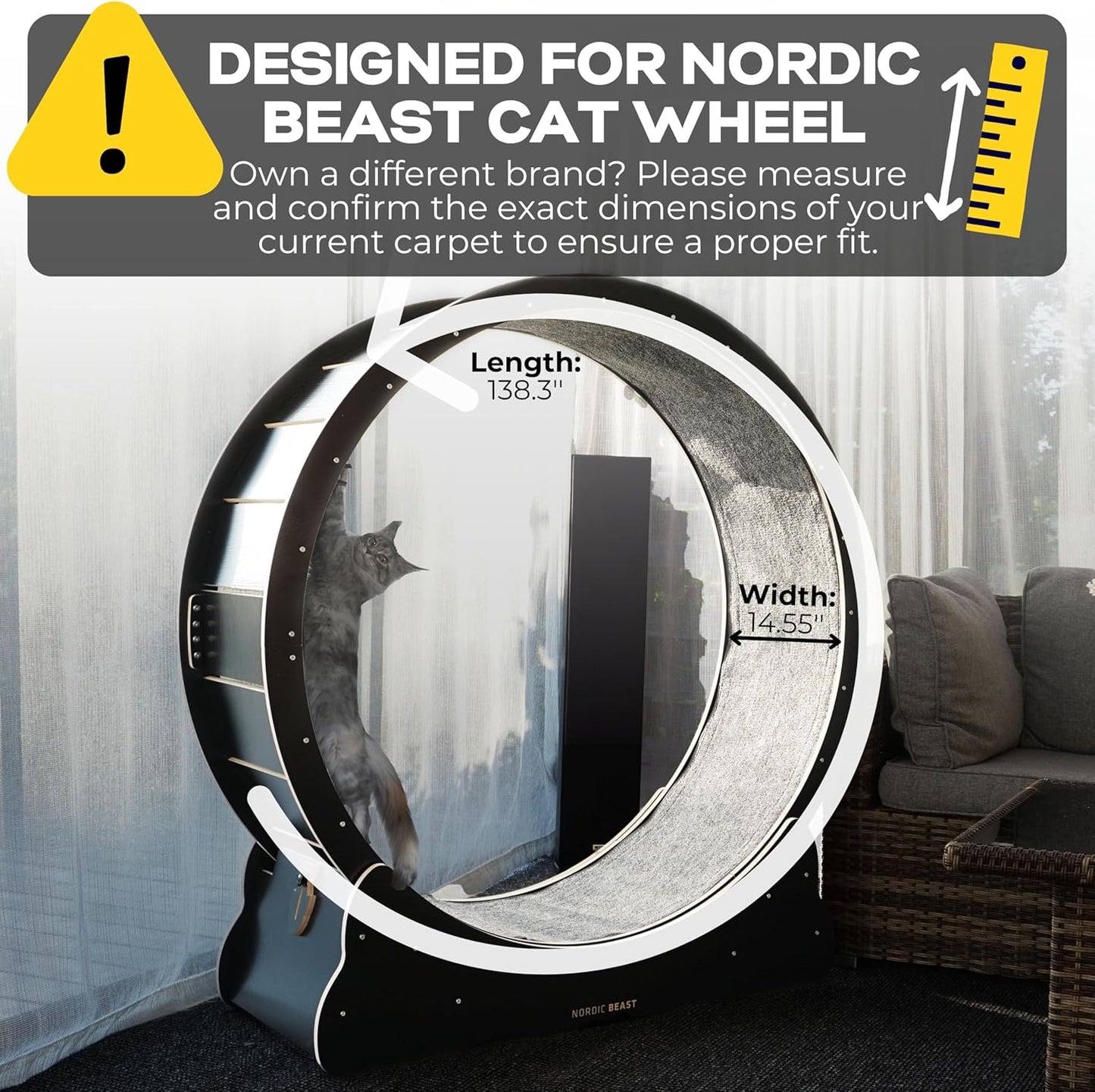 Nordic Beast Grey Replacement Carpet for Cat Exercise Wheel (139'' x 14.55'') ()