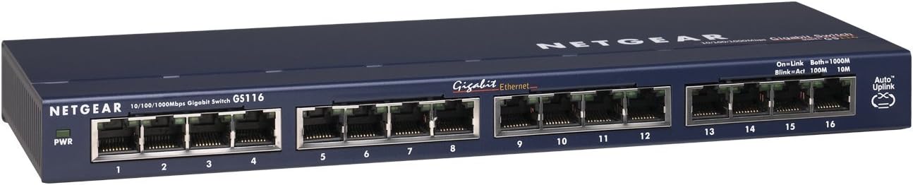 Netgear GS116NA 16-Port Gigabit Ethernet Unmanaged Switch -Desktop or Wall Mount (Like New)