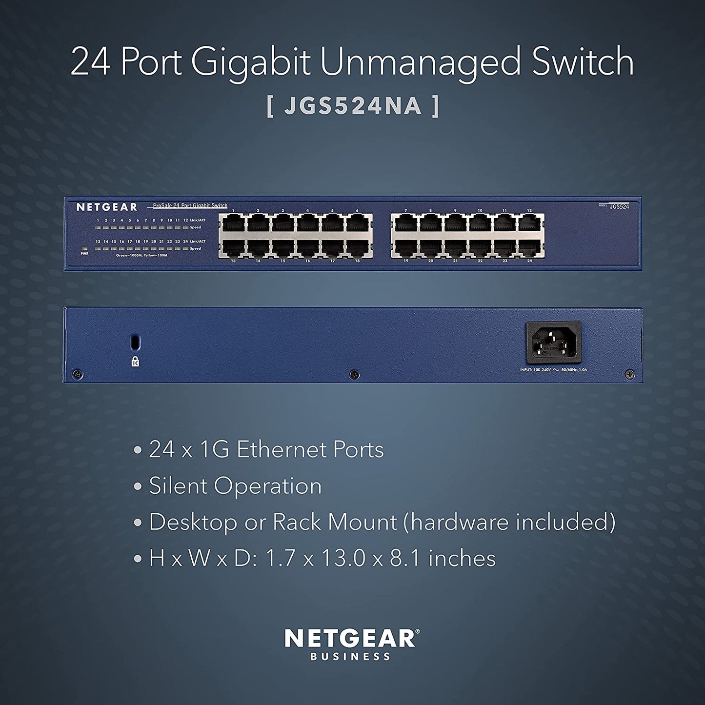Netgear JGS524 24-Port | Rackmount Gigabit Ethernet Unmanaged Switch - Black (Like New)